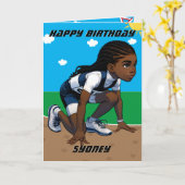 A迷路を描く黒人女子トラックスターハッピーバースデー カード (黄色い花)