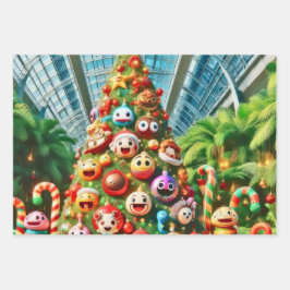 A鮮やかとお洒落クリスマスツリー ラッピングペーパーシート