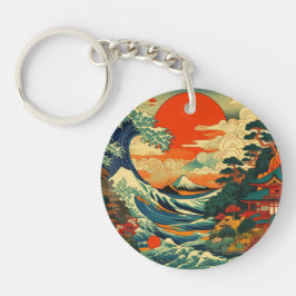 A鮮やか、様式化した浮世絵プリント キーホルダー