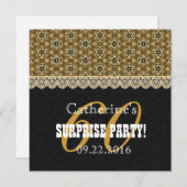 A07黒と金ゴールドの60番目のサプライズ·パーティー 招待状 (正面/裏面)