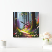 A1フォレスト&フラワーズ付きウォールクロックデザイン スクエア壁時計 (ホーム)