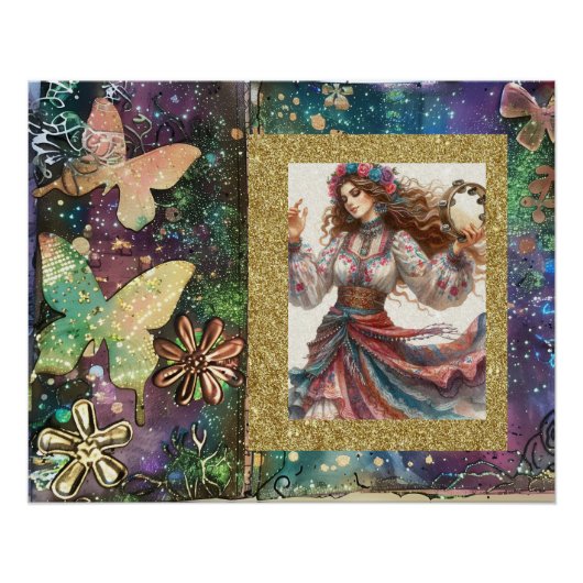 *~* A100ボホジプシー女性ダンサーのタンバリン ポスター (正面)