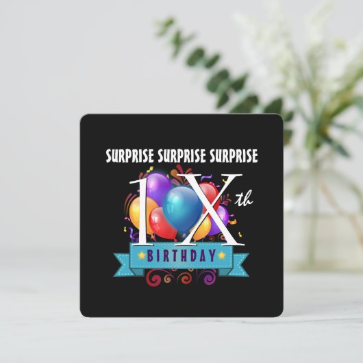 A12WZ10代のの任意またはトゥイーンのサプライズ誕生日バルーン 招待状 (スタンド正面)