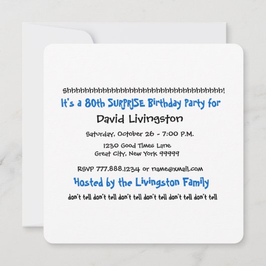 A12WZ10代のの任意またはトゥイーンのサプライズ誕生日バルーン 招待状 (裏面)