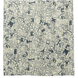 A1B2C3インジゴアイボリー シャワーカーテン