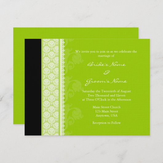 A2ライムグリーン片面ダマスク結婚式招待状 招待状 (正面/裏面)