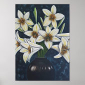 A4美しい白い花アクリル絵画プリント ポスター (正面)