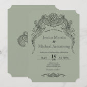 A4-ヴィンテージの巻物デザインの結婚式招待状カード 招待状 (正面/裏面)