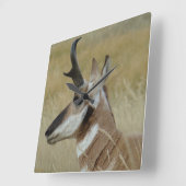 A4 Pronghornのカモシカの頭部の打撃のプロフィール スクエア壁時計 (傾斜)