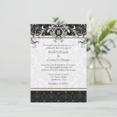 A6クリーム&ブラックダマスクのモノグラム結婚式招待 招待状 (スタンド正面)
