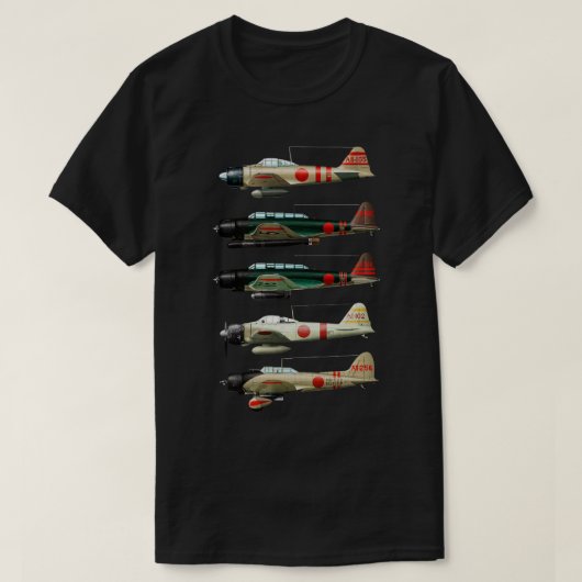 A6Mゼロ日本第2次世界大戦戦闘機 Tシャツ (デザイン正面)