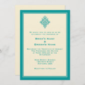 A7クリーム&ティール(緑がかった色)ブルーシンプル結婚式招待状 招待状 (正面/裏面)