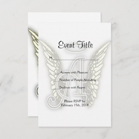 A -エンジェルアルファベットイニシャルレター翼ハロ 招待状 (正面/裏面)