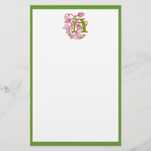 "A"フローラアールヌーボーモノグラム 便箋 (正面)