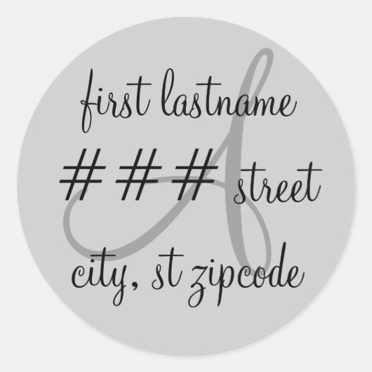 "A"モノグラムの差出人住所ラベル – パーソナライズ ラウンドシール (正面)