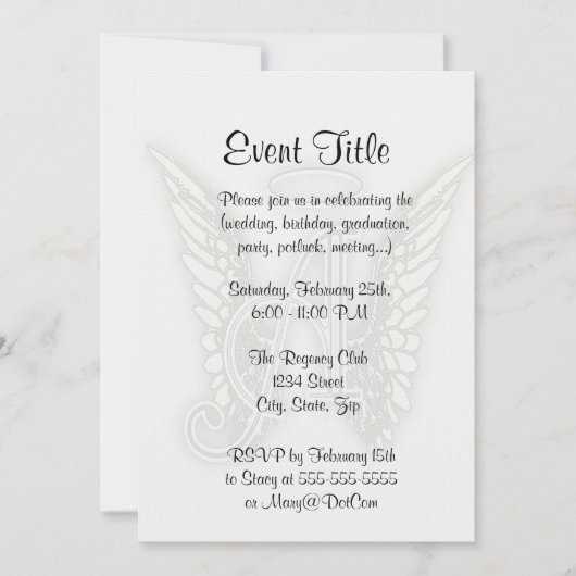 A -天使のアルファベットのイニシャルによってLrtterはハローが飛びます 招待状 (正面)