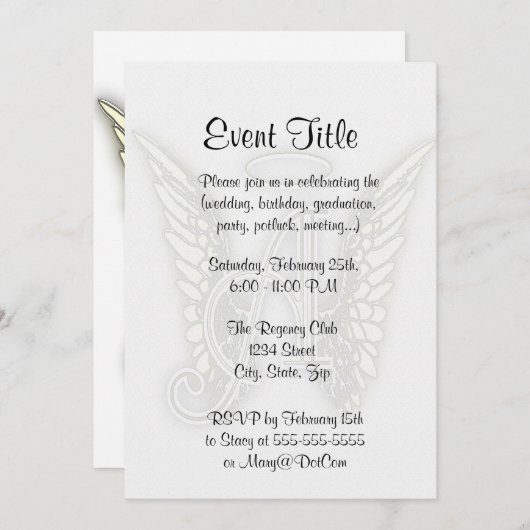 A -天使のアルファベットのイニシャルによってLrtterはハローが飛びます 招待状 (正面/裏面)