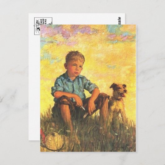 A.少年と彼の犬のはがき ポストカード (正面/裏面)