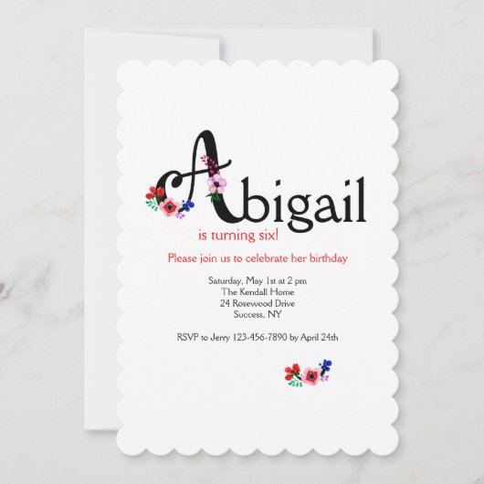 「A」文字（名を文字Aで追加） 招待状 (正面)