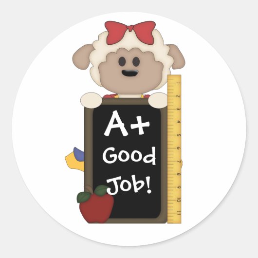 A +良い仕事！ – かわいい羊 ラウンドシール (正面)