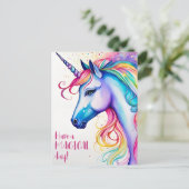 A.魔法の日のユニコーンお洒落のはがきを持つ ポストカード (スタンド正面)