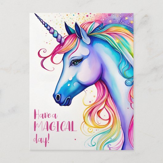 A.魔法の日のユニコーンお洒落のはがきを持つ ポストカード (正面)