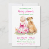 A Baby and Her Dog | Girl's Pink Baby Shower 招待状 (正面)