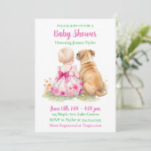 A Baby and Her Dog | Girl's Pink Baby Shower 招待状 (スタンド正面)
