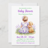 A Baby and Her Dog | Girl's Purple Baby Shower 招待状 (正面)