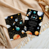 A Baby Boy Is On The Way Black Space Baby Shower 招待状