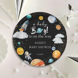 A Baby Boy Is On The Way Space Baby Shower ペーパープレート