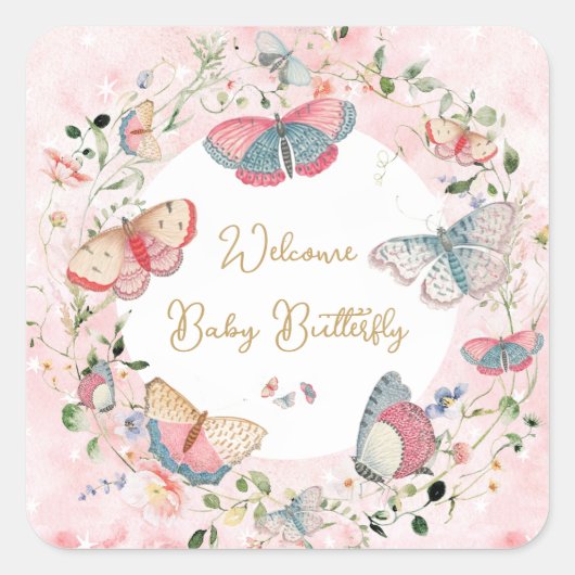  A Baby Butterfly Is On Her Way Baby Shower  スクエアシール (正面)
