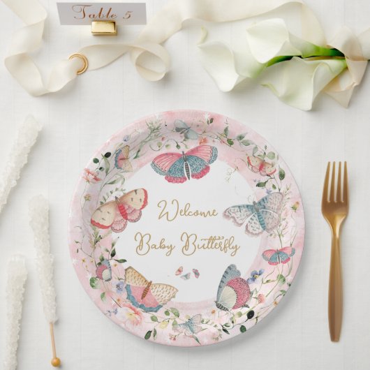  A Baby Butterfly Is On Her Way Baby Shower  ペーパープレート (ウェディング)