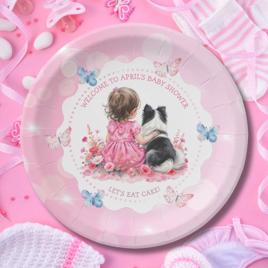A Baby Girl and her Dog  Baby Shower  ペーパープレート