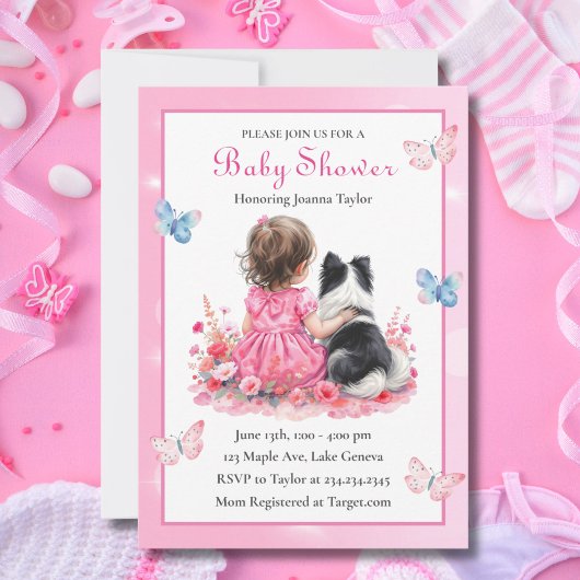 A Baby Girl and her Dog  Baby Shower  招待状