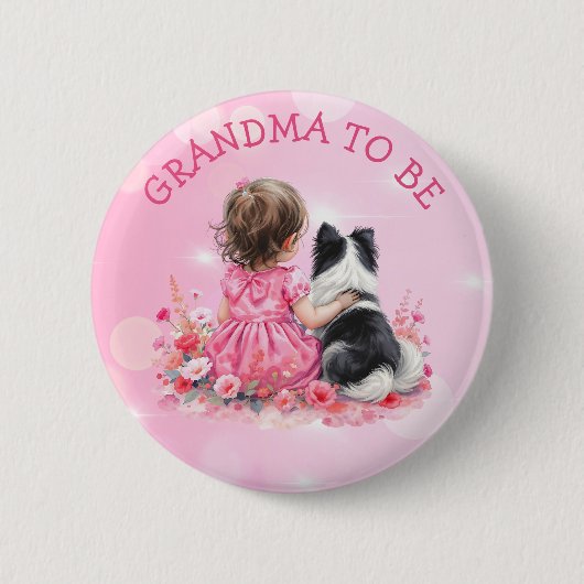 A Baby Girl and her Dog Grandma To Be Baby Shower  缶バッジ (正面)