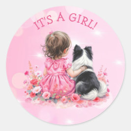 A Baby Girl and her Dog | It's a Girl Baby Shower  ラウンドシール