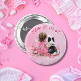 A Baby Girl and her Dog Mom To Be Baby Shower  缶バッジ