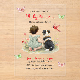 A Baby Girl and her Puppy Baby Shower Invitation アクリル招待状