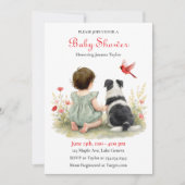 A Baby Girl and her Puppy Baby Shower Invitation 招待状 (正面)