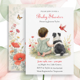 A Baby Girl and her Puppy Baby Shower Invitation 招待状