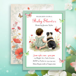 A Baby Girl and her Puppy Baby Shower Invitation 招待状
