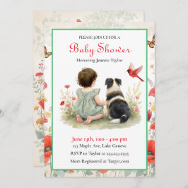 A Baby Girl and her Puppy Baby Shower Invitation 招待状