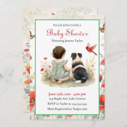 A Baby Girl and her Puppy Baby Shower Invitation 招待状 (正面/裏面)