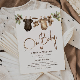 「A Baby is Brewing」コーヒーテーマのベビーシャワー 招待状
