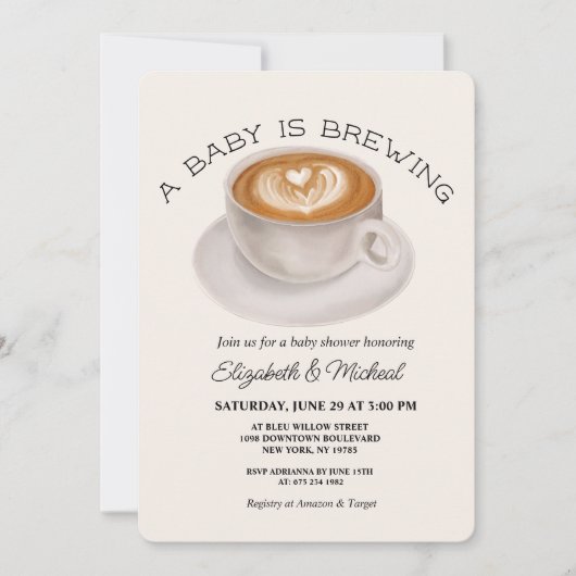 A Baby is Brewing Baby Shower Invitation 招待状 (正面)