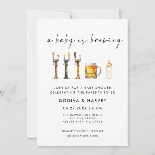 A Baby is Brewing Beer Baby Shower 招待状 (正面)