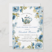 A Baby Is Brewing Blue Floral Shower 招待状 (正面)