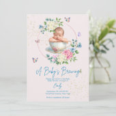 A Baby is Brewing Blush Pink Baby Shower  招待状 (スタンド正面)