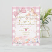 A Baby Is Brewing Bunny Teacup Girl Baby Shower 招待状 (スタンド正面)